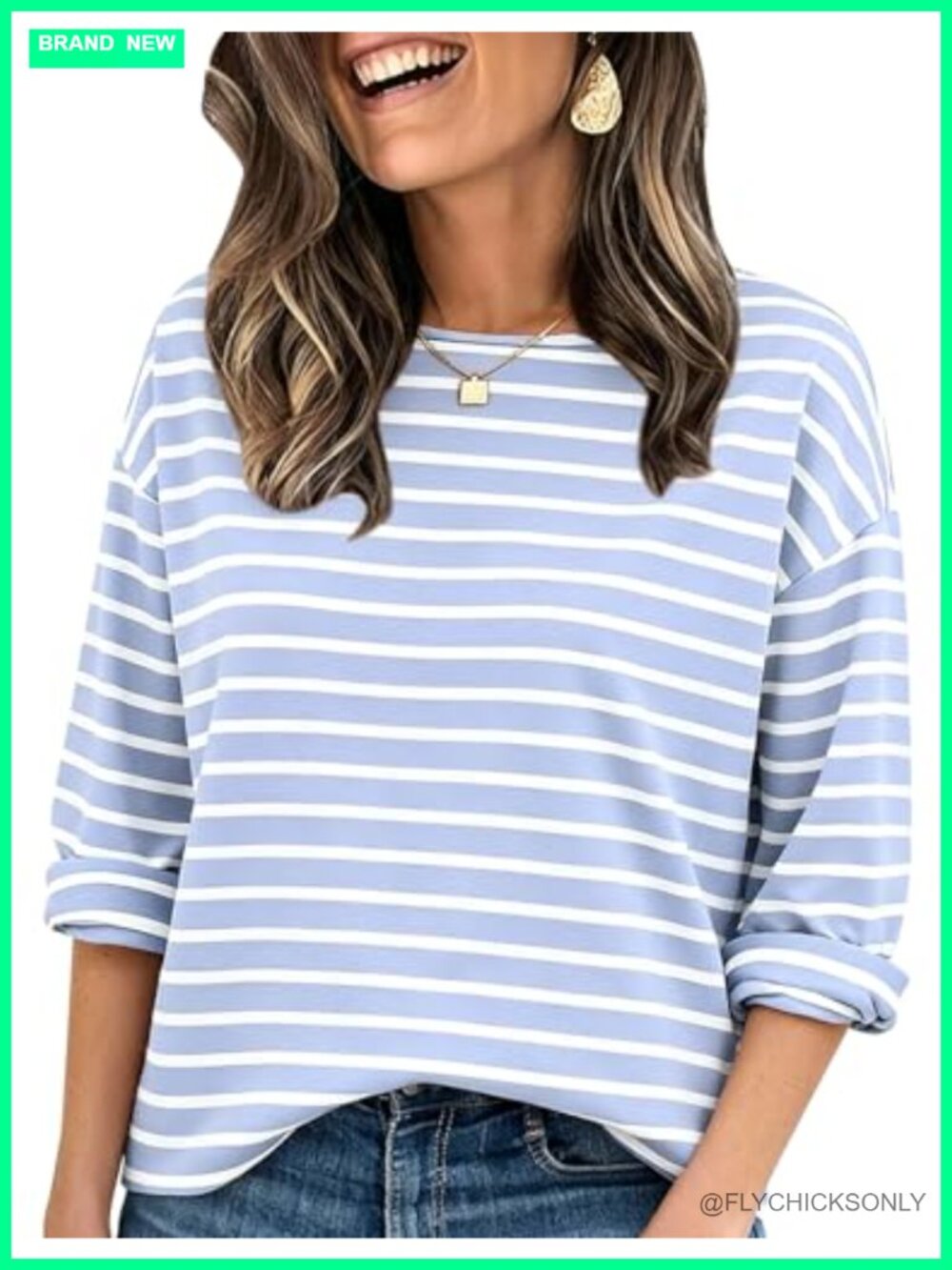 PEHMEA Women Long Sleeve Striped Cotton Crewneck Casual T Shirt Top